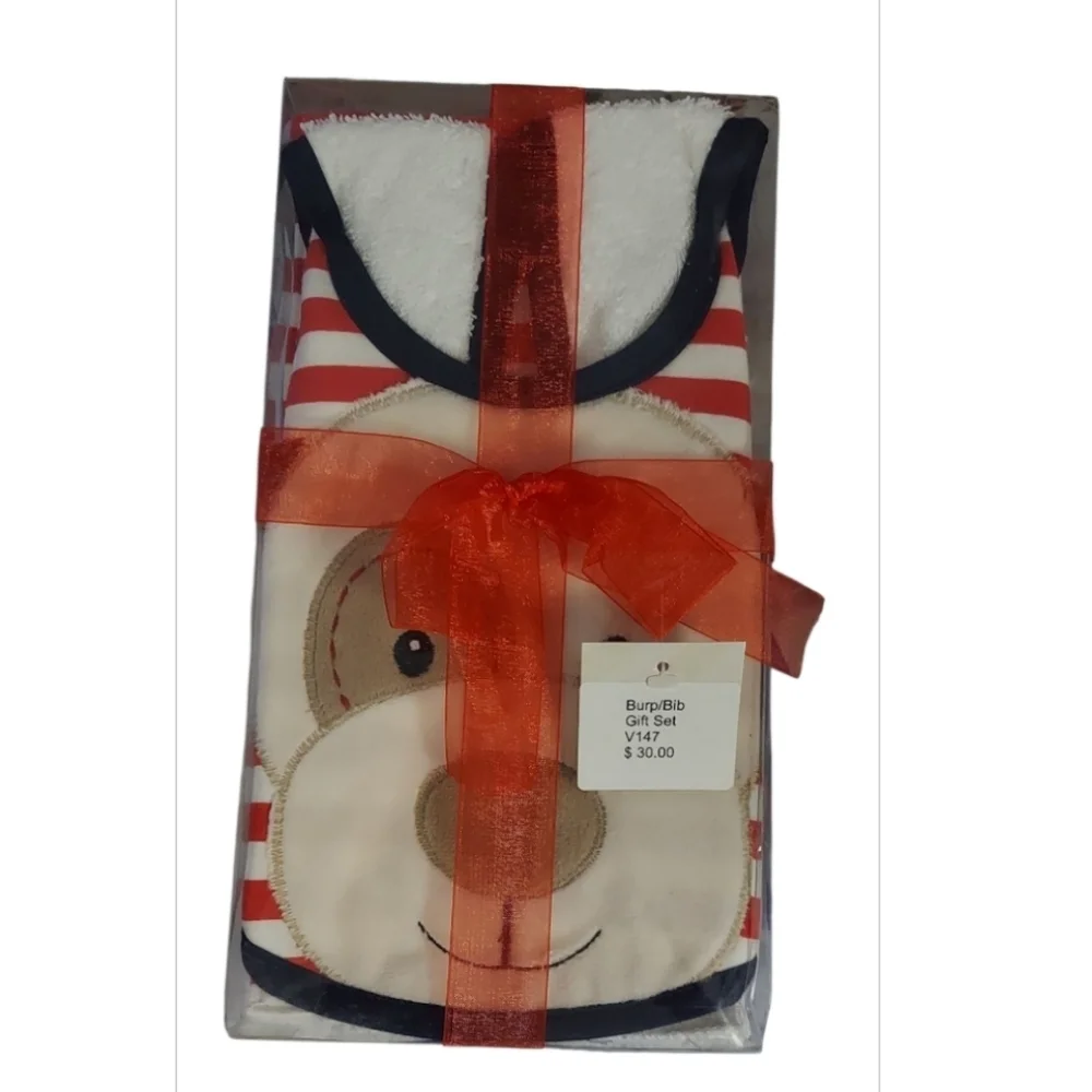 NWT Adorable Maison Chic Max The Puppy Bib and Burp Cloth Gift Set